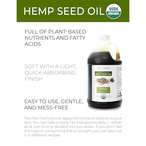 velona Hemp Seed Oil USDA Certified Organic - 64 Fl Oz | 100% Pure and Natural Carrier Oil | Unrefined, Cold Pressed | Hair, Body, Face & Skin Care