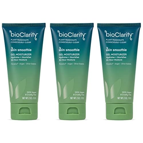 BioClarity Skin Smoothie 24-Hour Gel Moisturizer for Normal & Oily Skin Types, 100% Vegan, Clean Ingredients, with Olive, Argan & Ceramide, 2 fl oz, Pack of 3