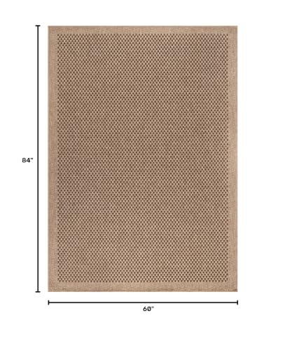 Indoor Outdoor 5x7 Checkered Jute Look Rug - Natural Fiber Area Rug for Living Room & Patio