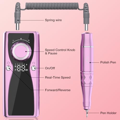 Electric Nail Drill 45000 RPM Cordless Manicure Kit for Professional or Home Use