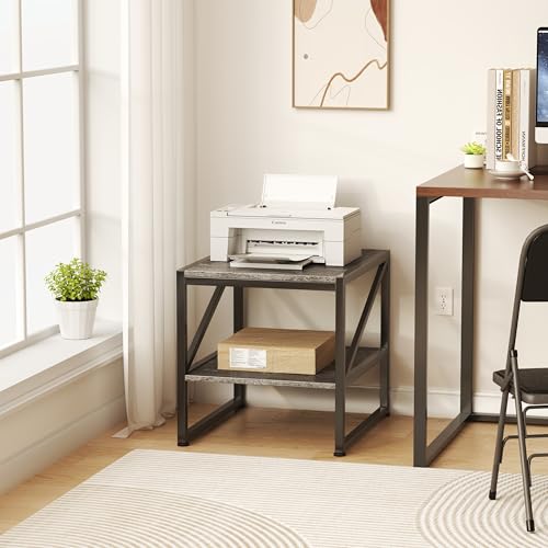 Mexin Square End Table with Charging Station 20in Printer Stand Grey Oak With USB