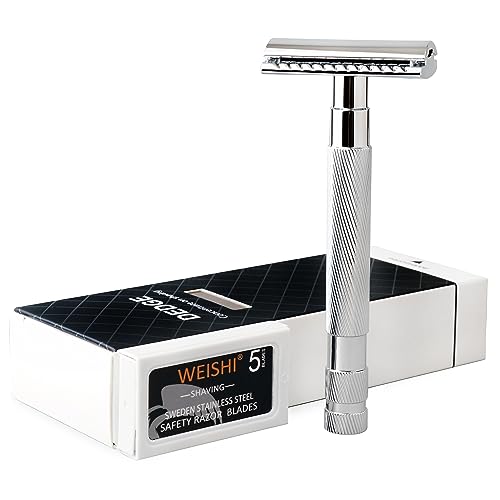 DEDGE Classic Double Edge Safety Razor Single Blade Razor For Men, Reusable Razor, with 5 Premium Razor Blades -Chrome
