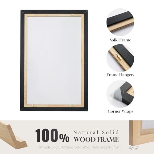 20x30 Inch Minimalist Abstract Wall Art Set of 2 - Black & Beige Framed Canvas Decor