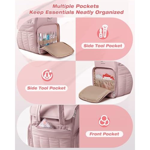 Nail Polish Organizer Bag Holds 70 Bottles and Nail Lamp, Nail Polish Storage Case with 2 Removable Bags and Multiple Pockets, Pink