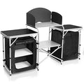 CampLand Folding Camping Kitchen Table with Windscreen & Storage Cabinet - Black2cabinet