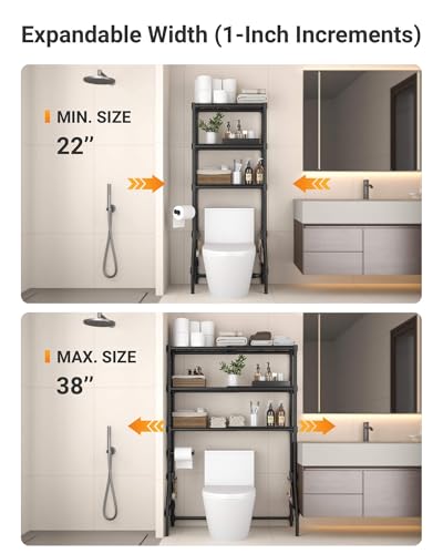 Over Toilet Storage Shelves Rack with Adjustable Width & Height - 3 Tiers, Space Saver