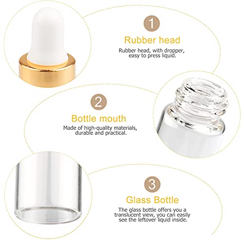 Wresty 50 Pcs Clear Glass Dropper Vails 2ml Mini Essential Oils Sample Dropper Bottles For Traveling Essential Oils Perfume Cosmetic Liquid,With 2 pcs dropper (Pack of 2)