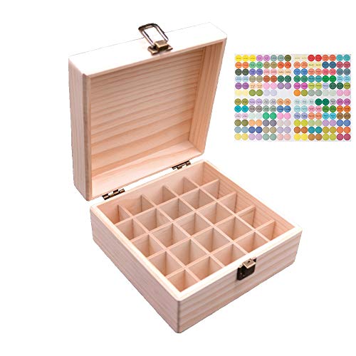 Wooden Essential Oil Storage Box with 25 Slots & Cap Labels