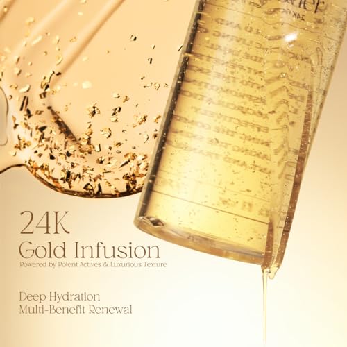Liquid Gold Radiance Toner-Serum with 10 Face Masks - Hydrating, Gold & Rose Water, Sensitive Skin, 13.76 Fl Oz