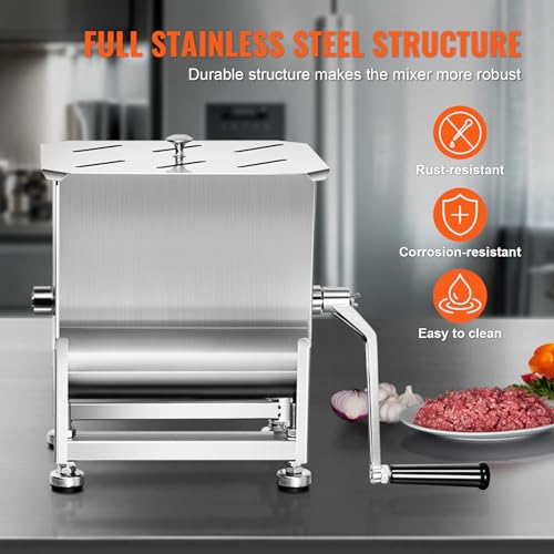 VEVOR 10L Manual Meat Mixer with Lid Handle, Heavy Duty Stainless Steel for Sausage & Ground Beef - Variation