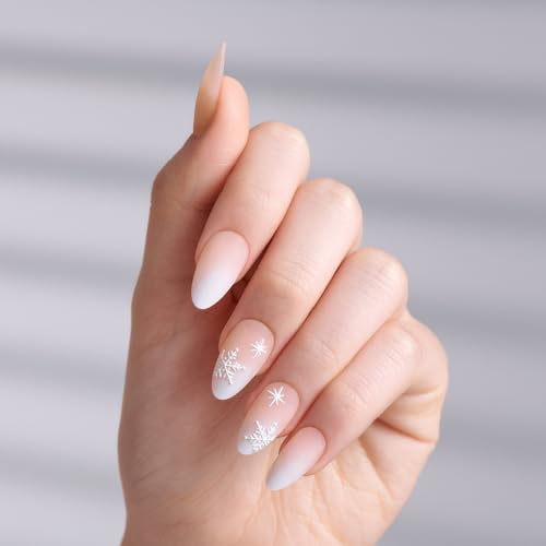 KISS Voguish Fantasy Holiday Press On Nails Almond, ¡®Sleigh All¡¯, Nude, Medium Length, No Damage To Natural Nails, Pink Gel Nail Glue (2g), Mini Nail File, Manicure Stick, & 28 Fake Nails