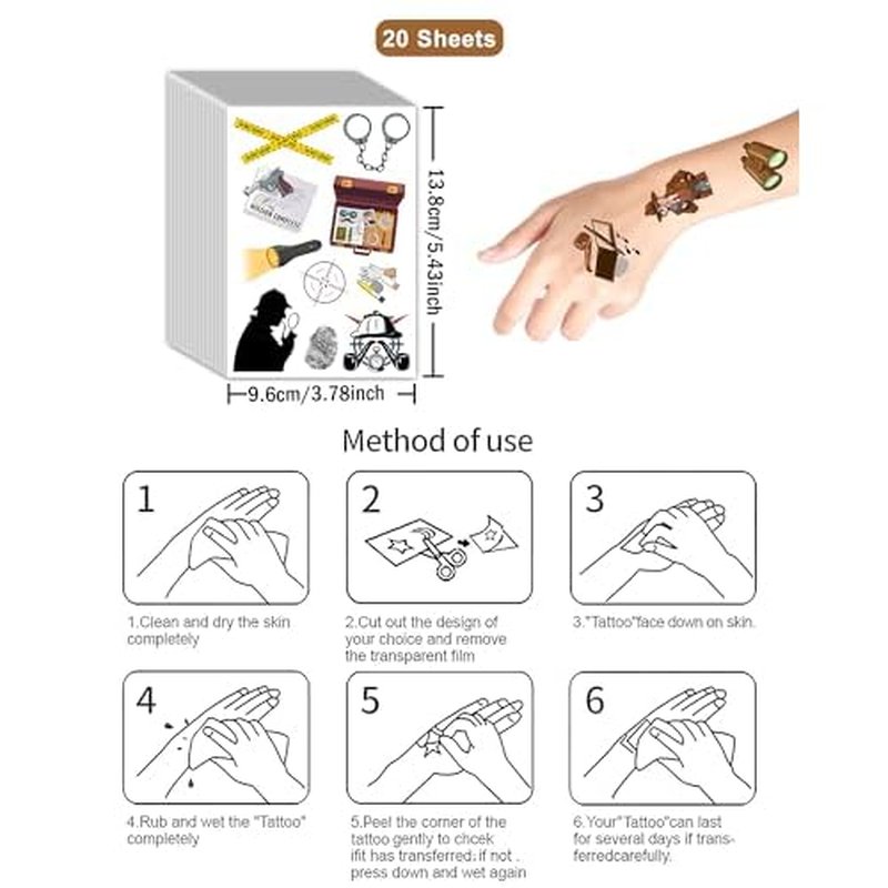 20 Sheets Spy Temporary Tattoos Stickers,196 Pieces Secret Agent Themed Tattoos Stickers Party Decoration favors for Kids Girl Boys Birthday Baby Shower Party Decoration Supplies