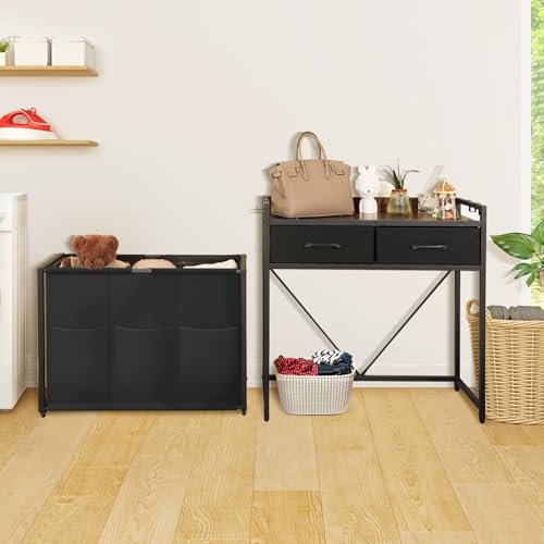 Rolling Laundry Sorter with Wheels 3-Section Hamper, 120L Capacity, with Shelves and Drawers