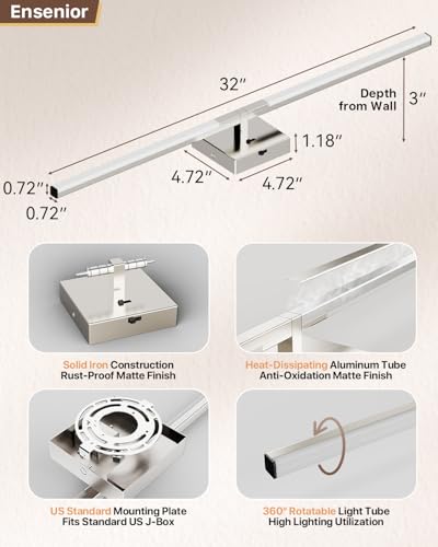 32-Inch Brushed Nickel Modern Bathroom Vanity Light with Built-in Dimmer - 5 CCT