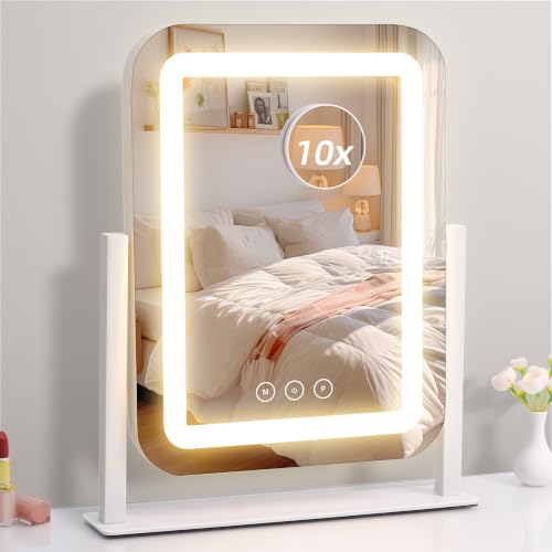 White 13.9"×12" Lighted Makeup Mirror with LED Lights & Touch Control