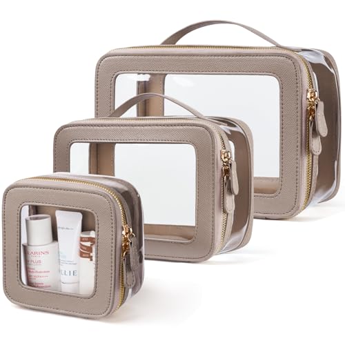 Clear Cosmetic Bag Set for Women Travel Toiletry Organizer with Handle – Stone, Mini, Small & Large