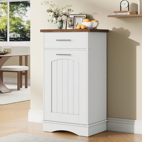 HOOBRO 10 Gallon Tilt Out Trash Cabinet White Walnut - Kitchen & Laundry Storage
