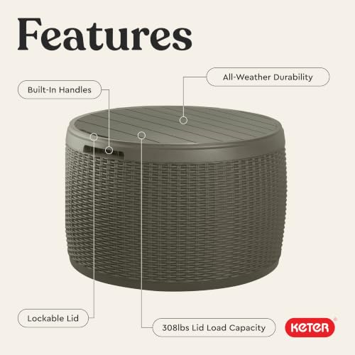 Keter Circa 37 Gallon Outdoor Resin Deck Box & Stool - Green Rattan