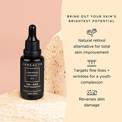 JSHealth Hydrating Face Oil with Bakuchiol & Antioxidants - Vegan, Lightweight Skin Serum for All Skin Types