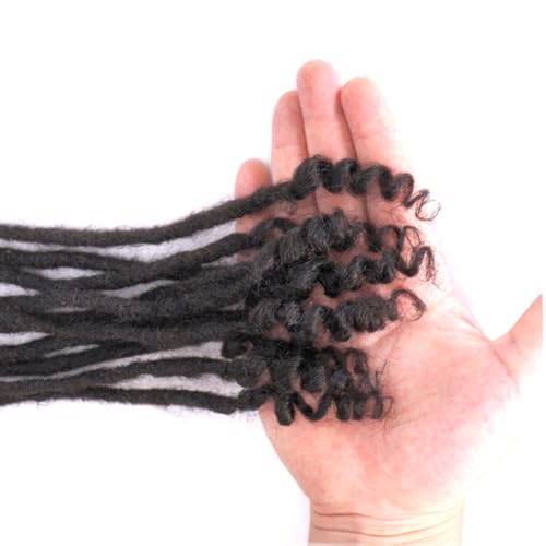 12 Inch Human Hair Dreadlocks Extensions Curly End - Natural Black, 0.6cm Thickness