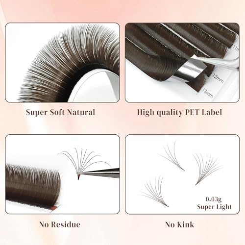 CoMango Dark Brown Easy fan Eyelash Extension Colored Lash Extensions C Curl Easy fan Lashes 8-14mm Mixed Lash Tray Volume Lash Extensions Self Fanning Colored Eyelash Extensions(Brown,0.07-C-8-14MM)