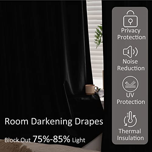 Fcosie Home Theater Curtains Velvet Darkening Drapes Black 100W x 96L - Variation Black + No Liner