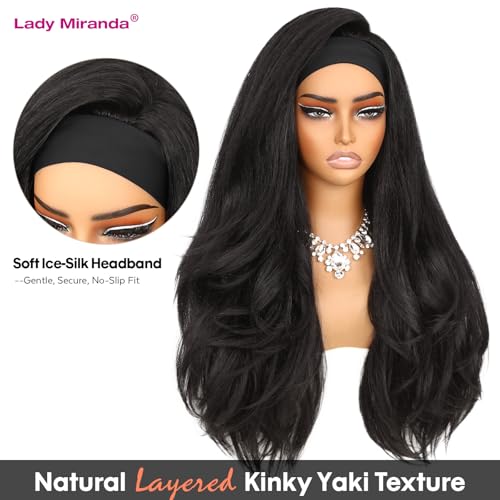 Lady Miranda 26 Inch Yaki Wavy Curly Headband Wig for Black Women - Black