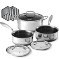 Hybrid Nonstick Pot Set with 1.5 Qt & 2 Qt Saucepan, 5 Qt Stock Pot with Lid - Silver