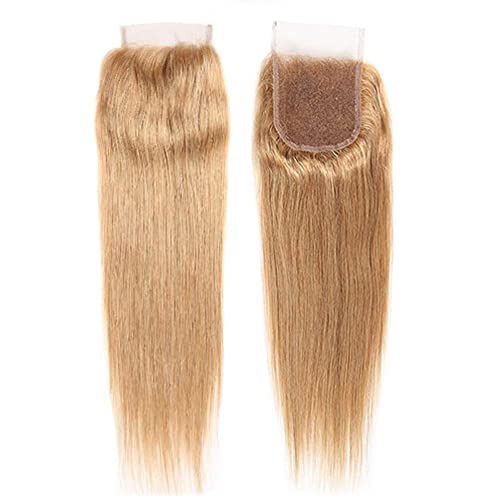 Isufer 18 Inch Honey Blonde Closure 27# Straight Brazilian Virgin Human Hair