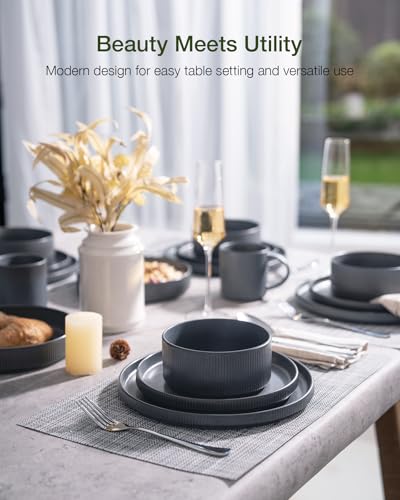 Famiware Matte Dark Charcoal Star Dinnerware Set - 18 Piece Stoneware for 6