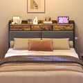 YATINEY Queen Size Headboard with Storage & Charging Station, Adjustable, Rustic Brown/Black