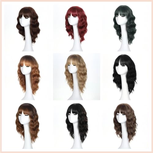iAelev 16 Inch Ombre Blonde R60 Wavy Synthetic Wig with Bangs for Women