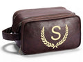 Personalized Men's Toiletry Bag - Custom PU Leather Waterproof Travel Kit with Initial - Tea Brown, Small (S)