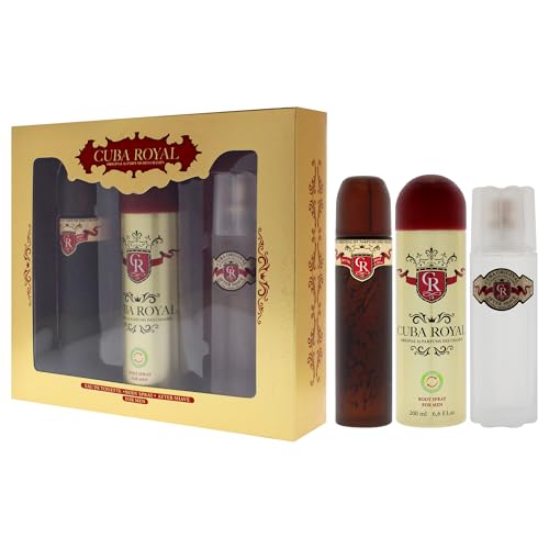 Cuba Royal Men’s 3-Piece Gift Set with Eau De Toilette, After Shave & Body Spray, 1 Fl Oz