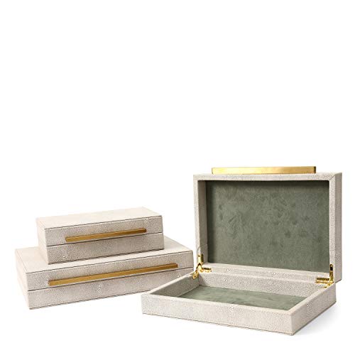 Decorative Faux Ivory Leather Jewelry & Accessory Storage Boxes Set of 3 - Ivory