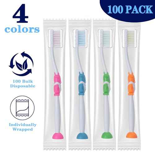 100 Pack Kids Toothbrush Soft Bristles Toddler Cute Toothbrush Bulk with Suction Cup, Includes Travel Covers, Individually Wrapped Toothbrushes for Kid Home School Daycare Camp (Penguin)