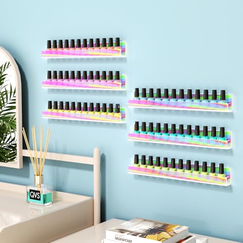 15 Inch Iridescent Nail Polish Wall Rack with 6 Shelves - Organizer & Display
