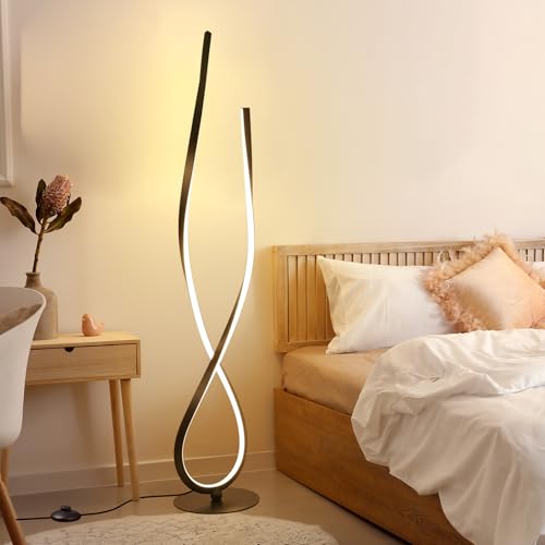 NUÜR 59-Inch Black Spiral LED Floor Lamp with Remote - Modern Standing Light