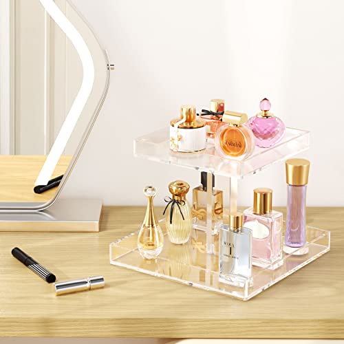 2-Tier Acrylic Perfume Organizer Stand for Women - 7 x 7.9 x 9 Inches