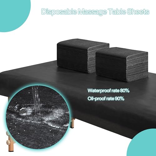 Disposable Bed Sheets for Massage Table 100 Pcs 31" x 71" Waterproof Massage Table Sheets Soft Non Woven Fabric SPA Massage Table Bed Cover Breathable for Beauty Tattoos Waxing Travel (Black)