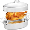 Large 22-Inch Stainless Steel Roasting Pan with Rack & Lid for Oven, Oval Turkey Roaster