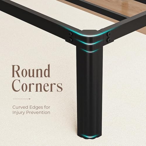 Queen Metal Bed Frame 14 Inch Heavy Duty Platform Bed with Rounded Corners - Black