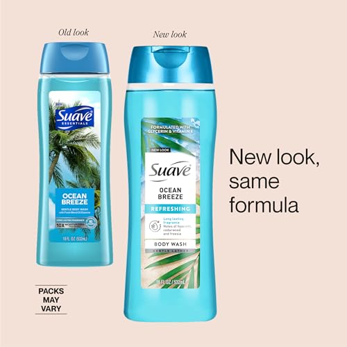 Suave Ocean Breeze Body Wash 3 Fl Oz Pack of 6 - Hydrating & Refreshing