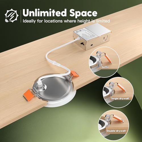 4 Inch LED Recessed Light 24 Pack with Junction Box, 5 CCT, 700 Lumens