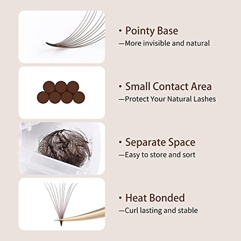 Colored Lash Extensions 10D 1000pcs Premade Fans Eyelash Extensions Brown Lash Fans Volume Mix (7D-16mm)