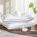 Queen Size Goose Feather Down Pillow Set of 2 - Soft Fluffy Medium Firm Bed Pillows for Sleep - White / Queen