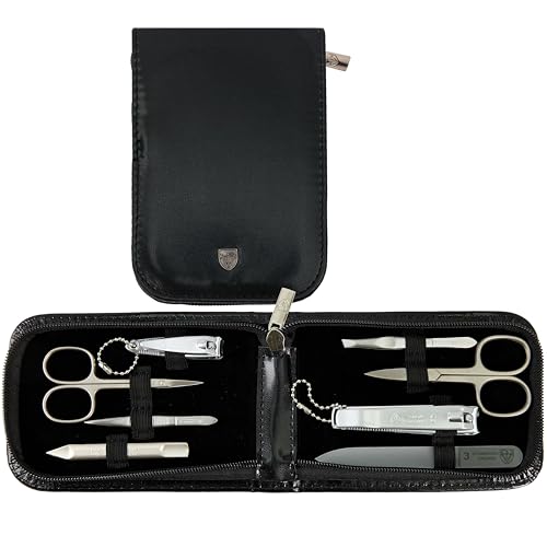 Black Synthetic Leather Manicure Pedicure Set - 3 Swords Germany