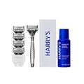 Harry's Obsidian Chrome Shaving Kit for Men - Razor Handle, 5 Refills & Gel