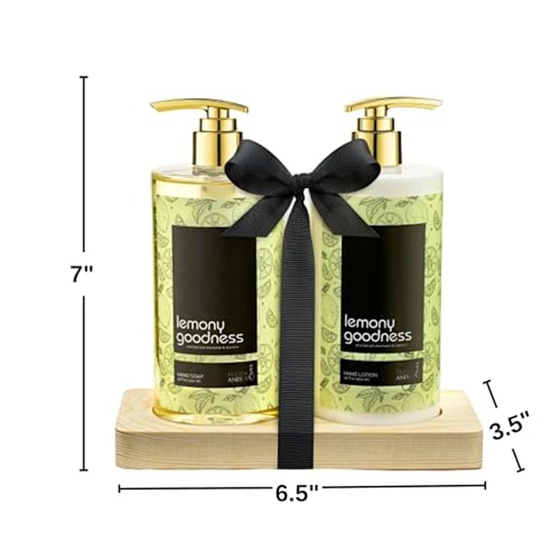 16 fl oz Lemon Citrus Aromatic and Nourishing Hand Soap Set Keep Your Skin Incredibly Soft & Clean in a Wooden Holder Unisex Formula Luxury Body Care for Women and Men Gift ? Mother's Day Gift for