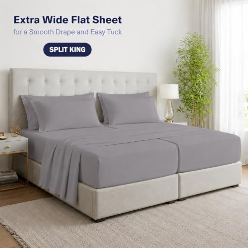 Dark Grey Kickoff Viscose Bamboo Split King Sheets 5-Piece Cooling Bed Set